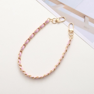 Pink leather woven gold chain strap for handbags and phone cases with lobster clasps