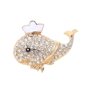 Spilla balena dorata con corona e pavé di strass bianchi per accessori personalizzati