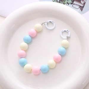 Macaron pastel 16mm acrylic bead mobile chain with white spring ring buckles