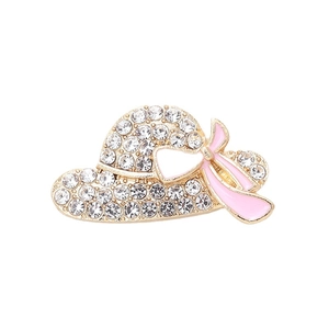 Sparkling hat-shaped charm with rhinestones and pink bow for DIY phone case and shoe decor