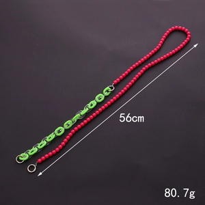 Pink round beads and neon green acrylic chain link crossbody mobile phone strap, 56cm