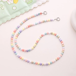 Colorful macaron acrylic heart bead crossbody phone strap with silver metal spring clasps