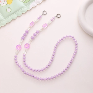 Candy-colored acrylic beaded phone strap with purple heart and butterfly charm