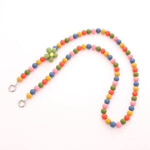 Bunte Perlenkette mit grüner Blume als Schultergurt für Taschen und Handyhüllen