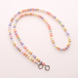 Macaron color acrylic beaded phone lanyard crossbody strap with circular metal buckles
