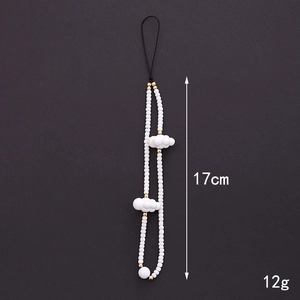 Handmade beaded phone strap with white clouds and mermaid-style bear charms