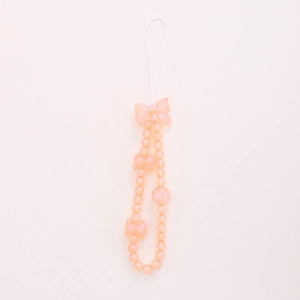 Pastel pink beaded phone charm with resin heart and bow pendants for wrist strap
