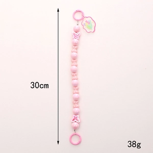 Pink mermaid beaded phone chain with tulip acrylic charm and pink round spring clips