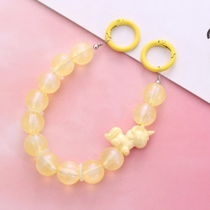Charming yellow unicorn beaded lanyard with sparkling beads and metallic spring clips