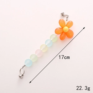 Frosted colorful beaded phone strap with orange flower pendant, 17cm length and 22.3g weight
