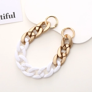 Chaîne épaisse élégante en acrylique blanc et doré avec boucles à ressort en métal