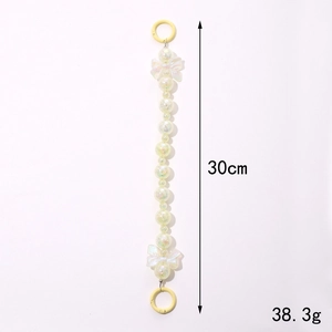 Lanière de téléphone de 30cm avec perles irisées, nœuds translucides et fermoirs jaunes