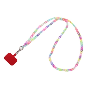 Colorful gradient acrylic link phone chain strap with metal swivel clasp and red patch