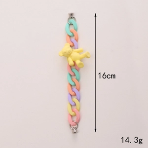 Colorful macaron acrylic bear phone chain with matte rings and metal clasps, 16cm length