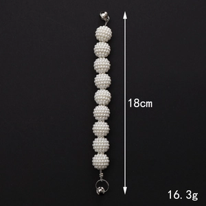 Handmade white pearl woven mobile phone chain with silver rings, 18cm long and 16.3g