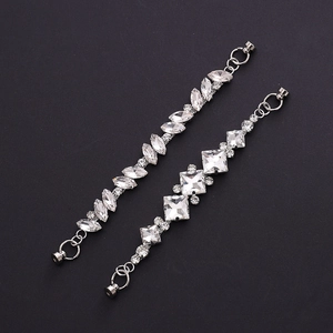 Detail of silver alloy chain with marquise and square rhinestones and magnetic clasps