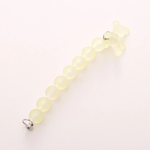 Frosted yellow beaded phone charm strap with cute bear pendant and metal ring accessory