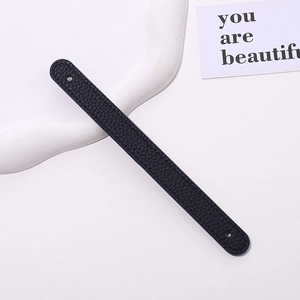 Litchi textured black PU leather wrist strap for DIY phone cases with pre-drilled holes