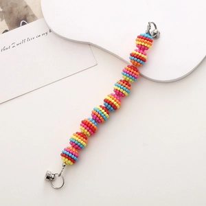 Colorful beaded phone chain with multi-color sphere beads and magnetic metal clasps
