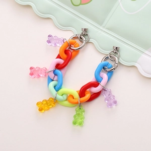 Colorful acrylic gummy bear chain with multi-color links and metal lobster clasps