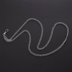 Detail view of 120cm silver metal phone chain strap with lobster clasp on black background