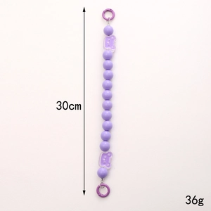 Lavender acrylic beaded phone strap with cute cartoon bears and spring rings, 30cm length