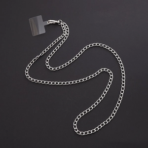 Silver metal crossbody phone chain with lobster clasp and transparent securing pad