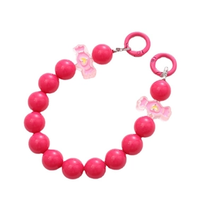 Pink acrylic beaded phone chain strap with candy charms and round spring clips