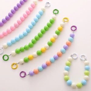 Acrylic 16mm Round Bead Phone Chain DIY Phone Case Strap Bag Hanging Charm Keyring For Women Girls Candy Colors
