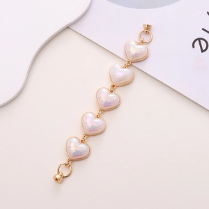 Colorful acrylic heart phone chain with gold magnetic clasp and pearlescent heart charms