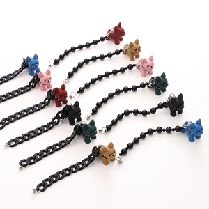 Cute Resin French Bulldog Phone Charm Beaded Chunky Acrylic Chain Strap Hanging Ornament For Phone Case Bag Accessories
