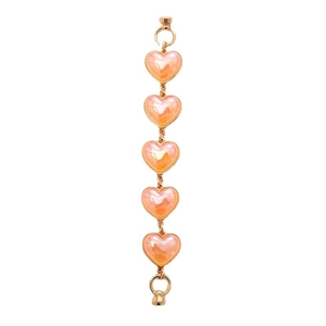 Colorful acrylic heart phone chain with pearlescent pink beads and gold metal borders