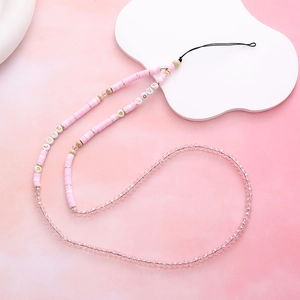 Pink crystal beaded phone charm strap with gold accents and LOVE letter beads