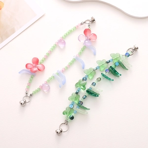 Dual-chain glass butterfly phone charm with cat eye beads and magnetic metal clasp