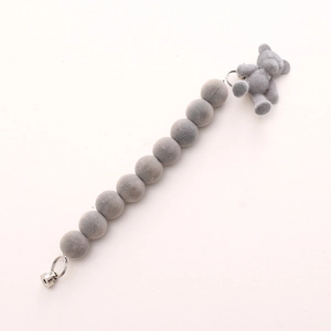 Winter plush gray bear phone charm with flocking beads and metal clasp accessory