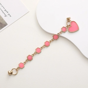 Bracelet pendentif cœur rose avec maillons émail hexagonaux dorés pour décor de coque