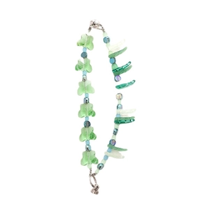 Double chain glass butterfly beaded phone strap with green and blue crystal accents