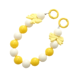 Yellow and white 16mm acrylic beaded chain with bows and spring clasps for phones and bags