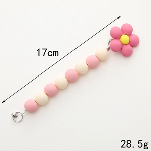 Pink frosted acrylic flower baby pacifier clip chain with 17cm beaded strap length