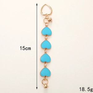 Bijou de téléphone cœurs émaillés bleus et chaîne dorée, longueur 15cm pour accessoires