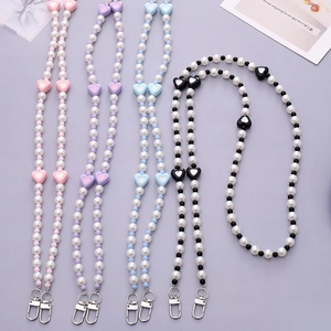 Süße Acryl Herz Künstliche Perlen Handykette Künstliche Perlenimitat Crossbody Handy Kette Strap Für Damen Mädchen Anti-Verlust Schmuck