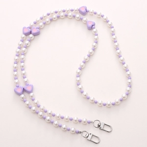 Catena per cellulare a tracolla con perle e cuori pastello e chiusure in argento