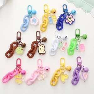 Colorful acrylic cartoon animal keychain set with plastic chains and cute bells for bags