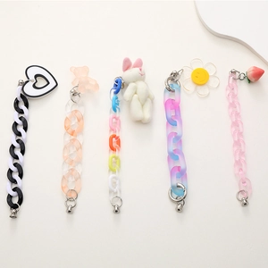 Fashion Gradient Acrylic Phone Chain Heart Bear Rabbit Sunflower Anti-Drop Mobile Phone Strap Bracelet For Women Jewelry