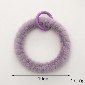 Plush purple round mobile phone bracelet loop keychain accessory, 10cm diameter, 17.7g