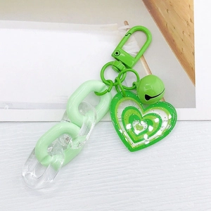 Portachiavi a cuore verde con glitter, campanellino e catena in acrilico per borse