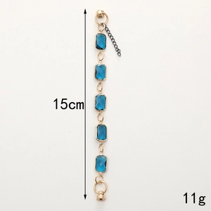 Green rectangular crystal glass link chain with gold metal frame and black extension chain