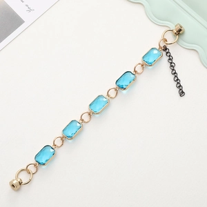 Rectangle light blue crystal glass bracelet with golden base and magnetic clasp design