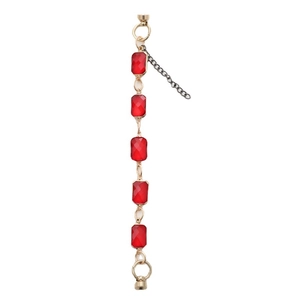 Rectangular red crystal glass chain with gold alloy frame and lobster clasp