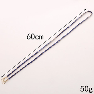 Chaîne bandoulière 60cm en cuir bleu marine et métal doré avec fermoirs mousquetons